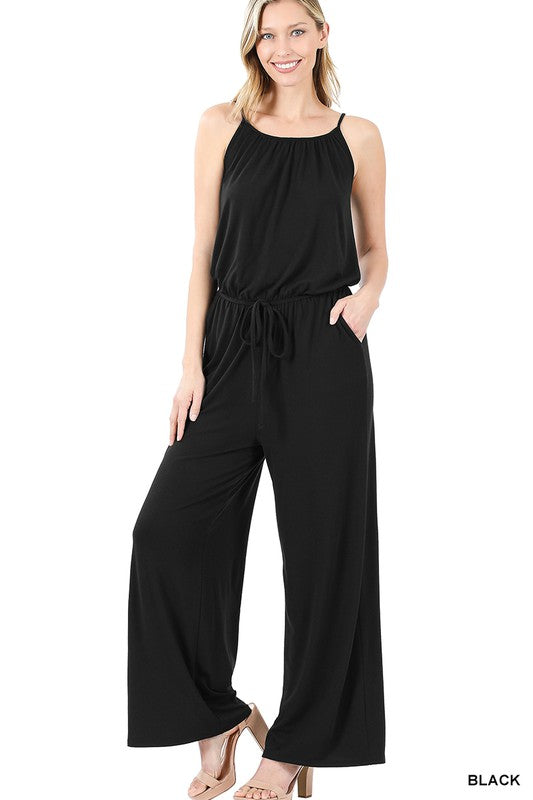 Zenana Spaghetti strap wide leg jumpsuit-ZENANA-BLACK-L-[option4]-[option5]-[option6]-[option7]-[option8]-Shop-Boutique-Clothing-for-Women-Online