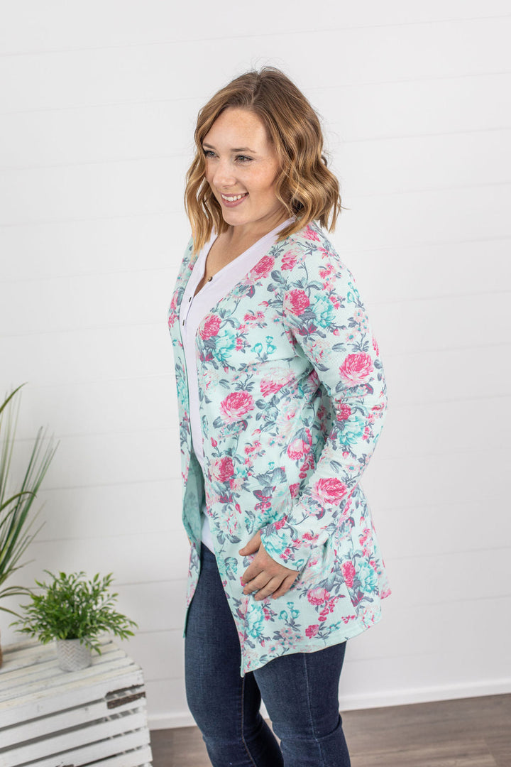 Rachel Ribbed Cardigan - Mint Floral-The Bee Chic Boutique-[option4]-[option5]-[option6]-[option7]-[option8]-Shop-Boutique-Clothing-for-Women-Online