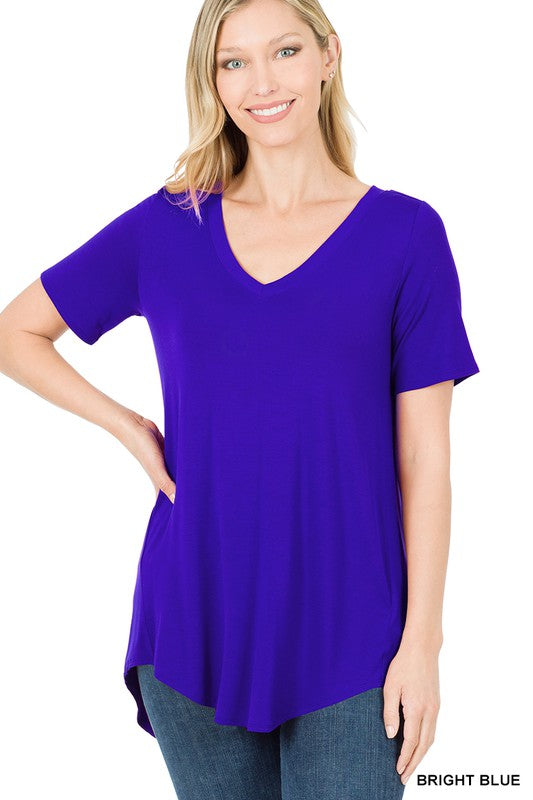 Zenana Luxe Rayon V-Neck Hi-Low Hem Tee-ZENANA-[option4]-[option5]-[option6]-[option7]-[option8]-Shop-Boutique-Clothing-for-Women-Online