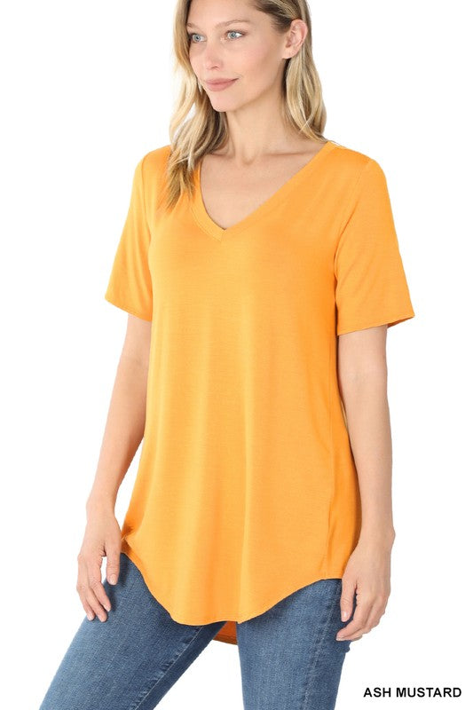 Zenana Luxe Rayon V-Neck Hi-Low Hem Tee-ZENANA-[option4]-[option5]-[option6]-[option7]-[option8]-Shop-Boutique-Clothing-for-Women-Online