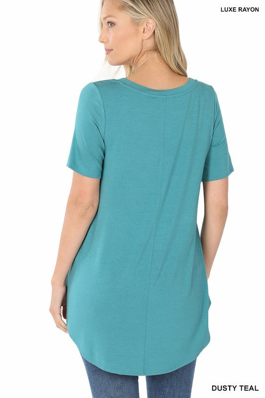 Zenana Luxe Rayon V-Neck Hi-Low Hem Tee-ZENANA-[option4]-[option5]-[option6]-[option7]-[option8]-Shop-Boutique-Clothing-for-Women-Online