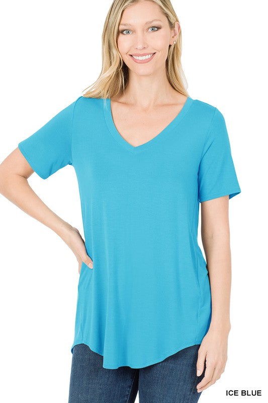 Zenana Luxe Rayon V-Neck Hi-Low Hem Tee-ZENANA-[option4]-[option5]-[option6]-[option7]-[option8]-Shop-Boutique-Clothing-for-Women-Online