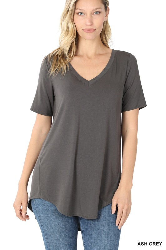 Zenana Luxe Rayon V-Neck Hi-Low Hem Tee-ZENANA-[option4]-[option5]-[option6]-[option7]-[option8]-Shop-Boutique-Clothing-for-Women-Online