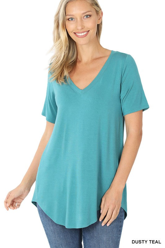 Zenana Luxe Rayon V-Neck Hi-Low Hem Tee-ZENANA-[option4]-[option5]-[option6]-[option7]-[option8]-Shop-Boutique-Clothing-for-Women-Online