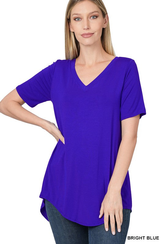 Zenana Luxe Rayon V-Neck Hi-Low Hem Tee-ZENANA-[option4]-[option5]-[option6]-[option7]-[option8]-Shop-Boutique-Clothing-for-Women-Online