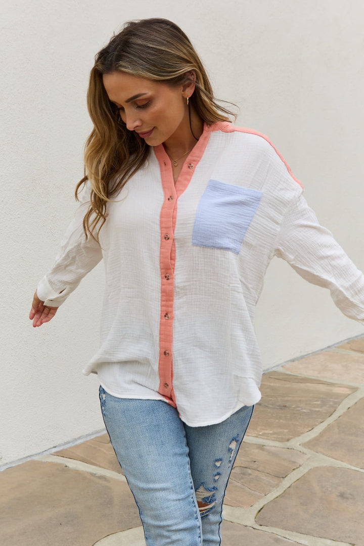 White Birch Color Block Woven Button Down Top-Trendsi-[option4]-[option5]-[option6]-[option7]-[option8]-Shop-Boutique-Clothing-for-Women-Online