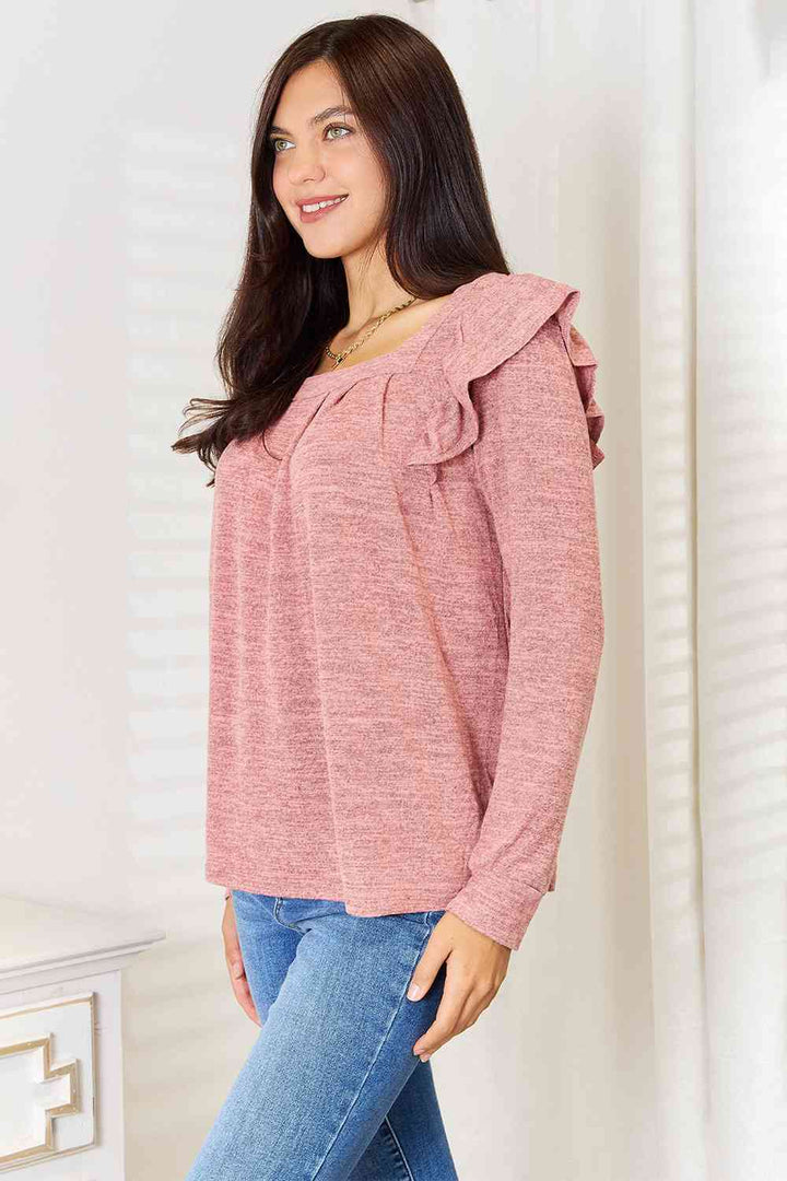 Double Take Square Neck Ruffle Shoulder Long Sleeve T-Shirt-Trendsi-[option4]-[option5]-[option6]-[option7]-[option8]-Shop-Boutique-Clothing-for-Women-Online