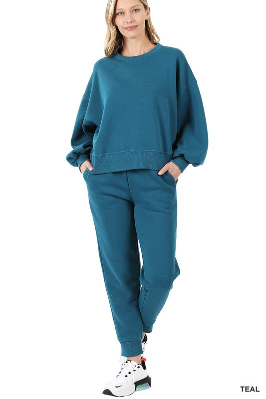 Balloon Sleeve Sweatshirt & Sweatpants Set-ZENANA-MOCHA-L-[option4]-[option5]-[option6]-[option7]-[option8]-Shop-Boutique-Clothing-for-Women-Online