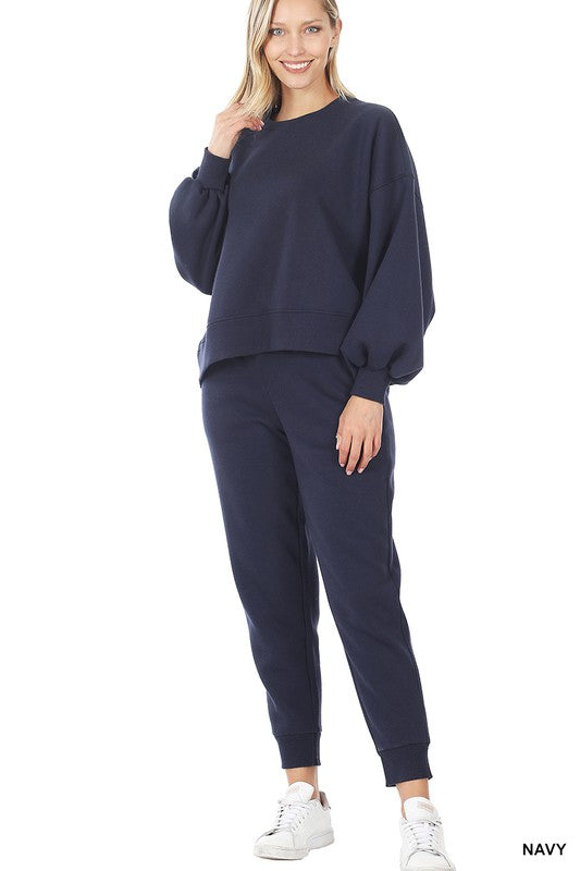 Balloon Sleeve Sweatshirt & Sweatpants Set-ZENANA-NAVY-L-[option4]-[option5]-[option6]-[option7]-[option8]-Shop-Boutique-Clothing-for-Women-Online