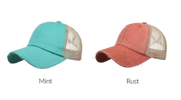 Distressed Messy Bun Hat Cap-Aili's Corner-[option4]-[option5]-[option6]-[option7]-[option8]-Shop-Boutique-Clothing-for-Women-Online
