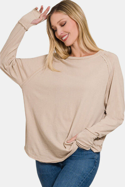 Zenana Round Neck Thumbhole Long Sleeve Top-Trendsi-[option4]-[option5]-[option6]-[option7]-[option8]-Shop-Boutique-Clothing-for-Women-Online