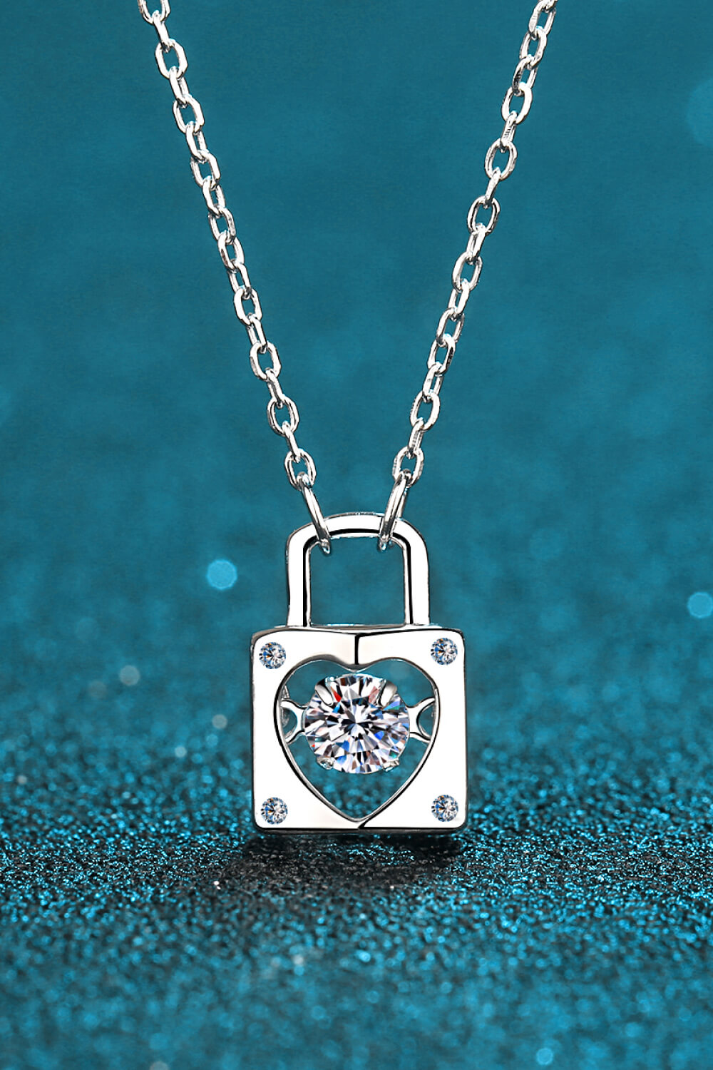 Moissanite Lock Pendant Necklace-Trendsi-Silver-One Size-[option4]-[option5]-[option6]-[option7]-[option8]-Shop-Boutique-Clothing-for-Women-Online