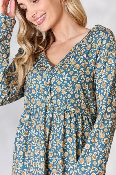 Heimish Floral Half Button Long Sleeve Blouse-Trendsi-[option4]-[option5]-[option6]-[option7]-[option8]-Shop-Boutique-Clothing-for-Women-Online