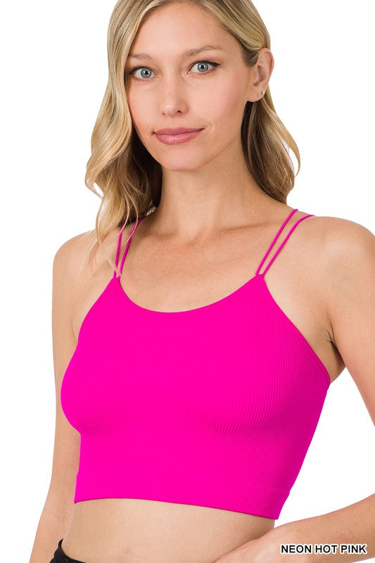 Ribbed Seamless Double Strap Brami-ZENANA-NEON HOT PINK-L/XL-[option4]-[option5]-[option6]-[option7]-[option8]-Shop-Boutique-Clothing-for-Women-Online