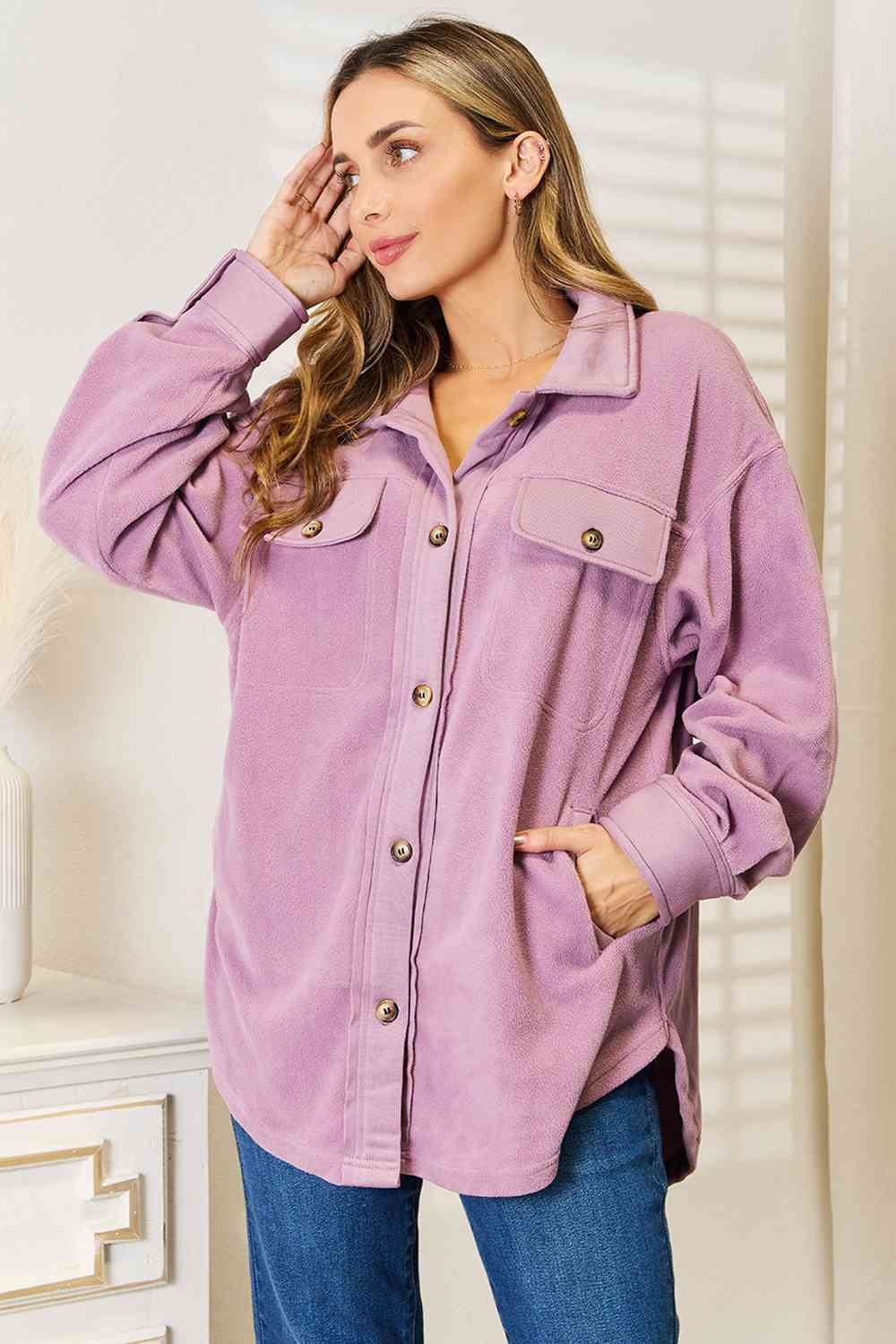 Heimish Cozy Girl Button Down Shacket-Trendsi-Lavender-S-[option4]-[option5]-[option6]-[option7]-[option8]-Shop-Boutique-Clothing-for-Women-Online