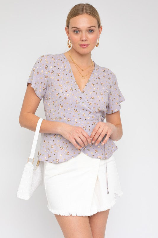 Gilli Savannah Ditsy Floral Self Tie Wrap Blouse-Gilli-[option4]-[option5]-[option6]-[option7]-[option8]-Shop-Boutique-Clothing-for-Women-Online