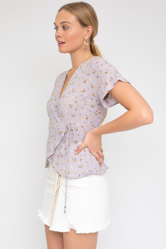 Gilli Savannah Ditsy Floral Self Tie Wrap Blouse-Gilli-[option4]-[option5]-[option6]-[option7]-[option8]-Shop-Boutique-Clothing-for-Women-Online