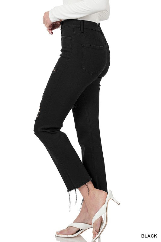 Zenana Distressed Cropped Black Jeans-ZENANA-[option4]-[option5]-[option6]-[option7]-[option8]-Shop-Boutique-Clothing-for-Women-Online