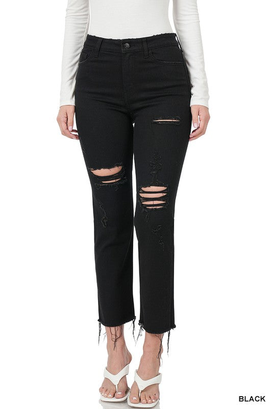 Zenana Distressed Cropped Black Jeans-ZENANA-BLACK-24-[option4]-[option5]-[option6]-[option7]-[option8]-Shop-Boutique-Clothing-for-Women-Online