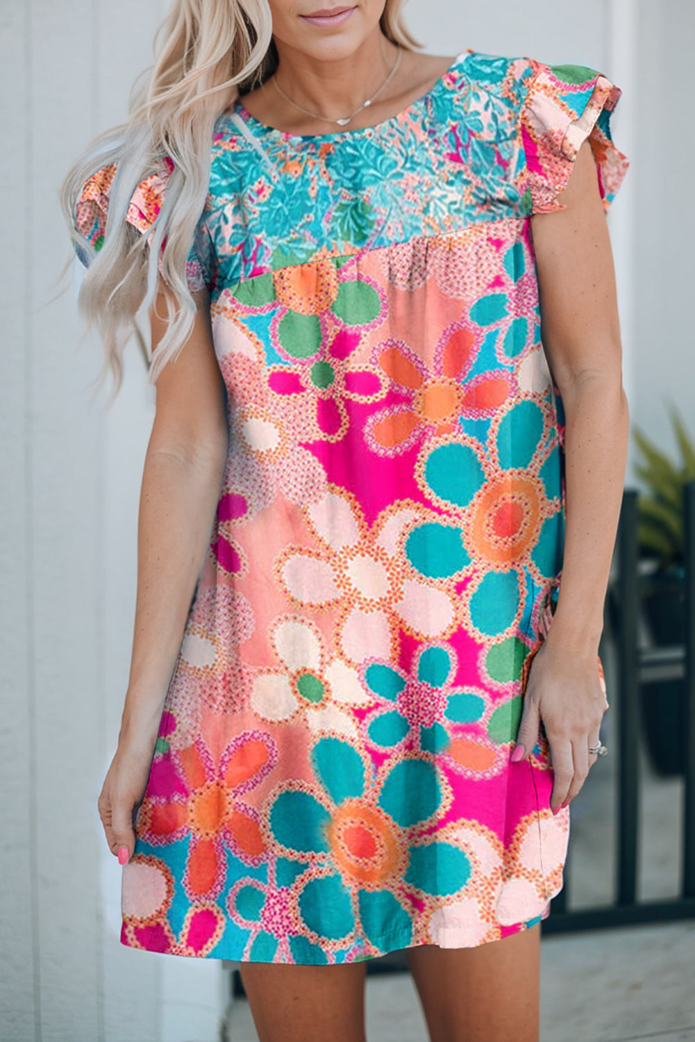 Floral Round Neck Flutter Sleeve Dress-Trendsi-[option4]-[option5]-[option6]-[option7]-[option8]-Shop-Boutique-Clothing-for-Women-Online