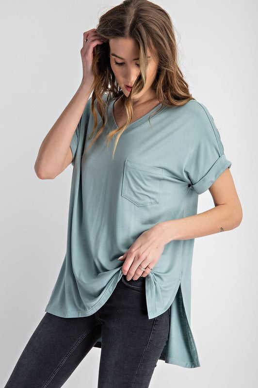 Rae Mode Modal V Neck High Low Tee-Rae Mode-Antique Sage-S-[option4]-[option5]-[option6]-[option7]-[option8]-Shop-Boutique-Clothing-for-Women-Online