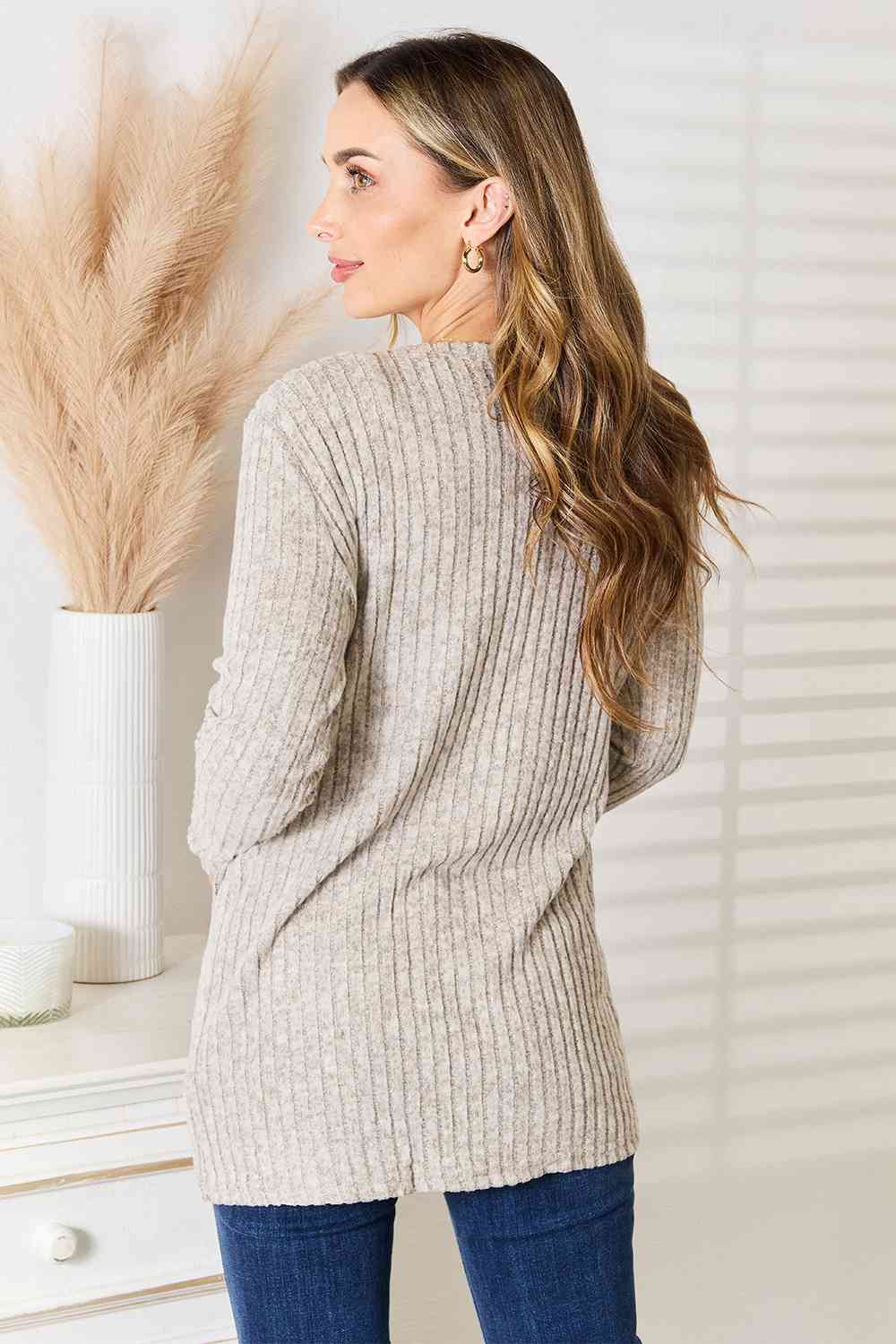 Double Take Ribbed Button-Up Cardigan with Pockets-Trendsi-[option4]-[option5]-[option6]-[option7]-[option8]-Shop-Boutique-Clothing-for-Women-Online