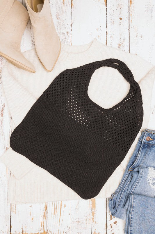 Soft Knit Hobo Bag-Aili's Corner-Black-OneSize-[option4]-[option5]-[option6]-[option7]-[option8]-Shop-Boutique-Clothing-for-Women-Online