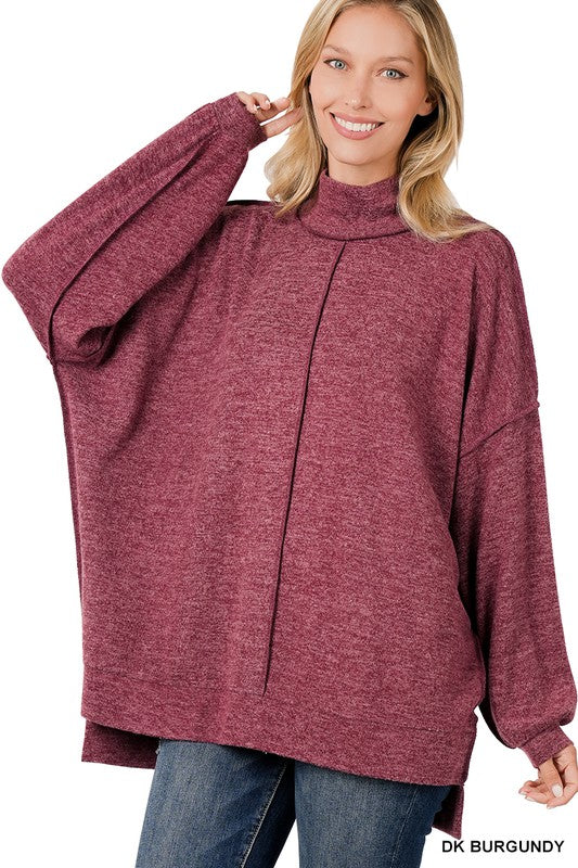 Zenana Brushed Melange Hacci Mock Neck Sweater-ZENANA-DK BURGUNDY-XS-[option4]-[option5]-[option6]-[option7]-[option8]-Shop-Boutique-Clothing-for-Women-Online