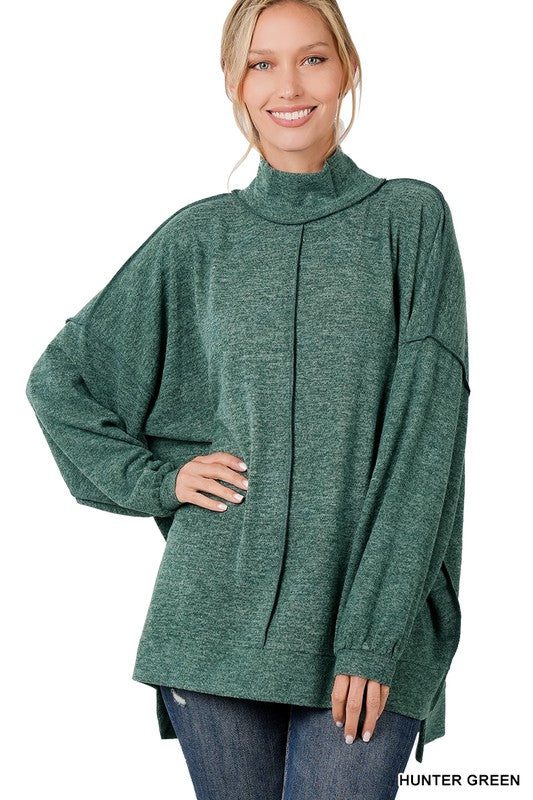 Zenana Brushed Melange Hacci Mock Neck Sweater-ZENANA-HUNTER GREEN-XS-[option4]-[option5]-[option6]-[option7]-[option8]-Shop-Boutique-Clothing-for-Women-Online