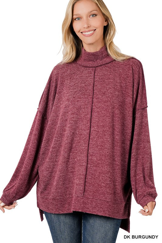 Zenana Brushed Melange Hacci Mock Neck Sweater-ZENANA-[option4]-[option5]-[option6]-[option7]-[option8]-Shop-Boutique-Clothing-for-Women-Online