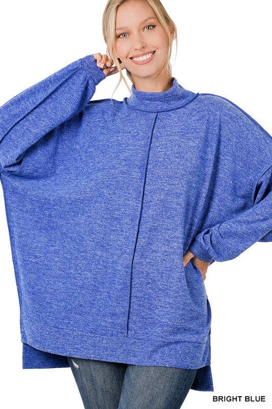 Zenana Brushed Melange Hacci Mock Neck Sweater-ZENANA-BRIGHT BLUE-XS-[option4]-[option5]-[option6]-[option7]-[option8]-Shop-Boutique-Clothing-for-Women-Online