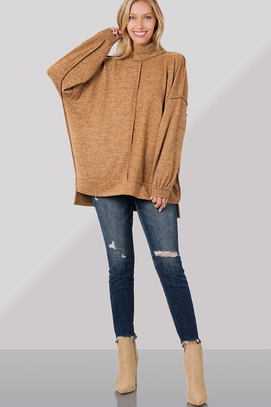 Zenana Brushed Melange Hacci Mock Neck Sweater-ZENANA-[option4]-[option5]-[option6]-[option7]-[option8]-Shop-Boutique-Clothing-for-Women-Online