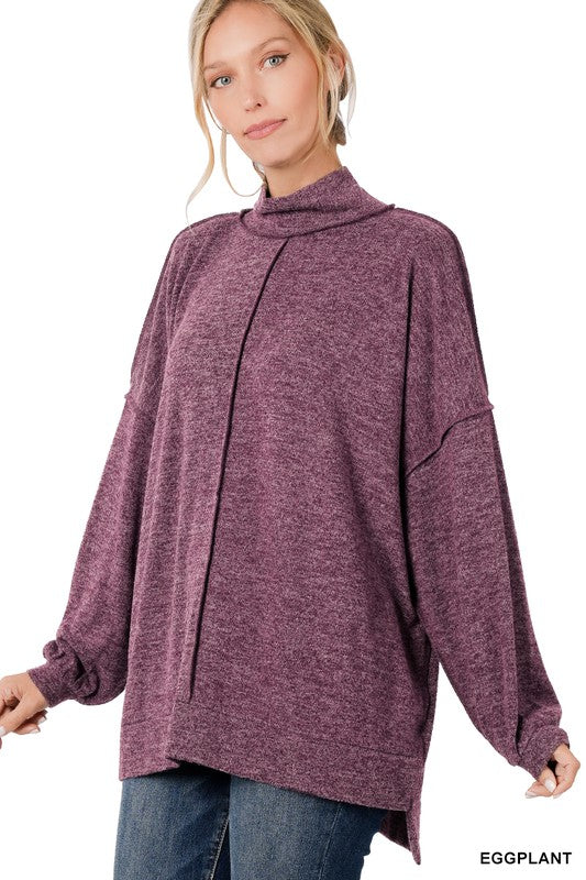 Zenana Brushed Melange Hacci Mock Neck Sweater-ZENANA-[option4]-[option5]-[option6]-[option7]-[option8]-Shop-Boutique-Clothing-for-Women-Online