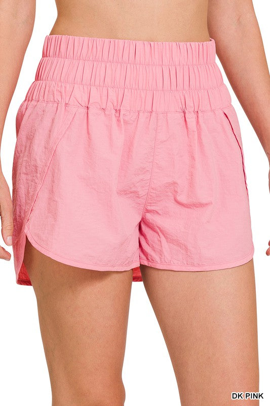 Zenana Windbreaker Smocked Waistband Running Shorts-ZENANA-DK PINK-S-[option4]-[option5]-[option6]-[option7]-[option8]-Shop-Boutique-Clothing-for-Women-Online