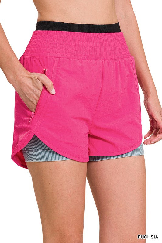Zenana Windbreaker Smocked Waistband Running Shorts-ZENANA-[option4]-[option5]-[option6]-[option7]-[option8]-Shop-Boutique-Clothing-for-Women-Online