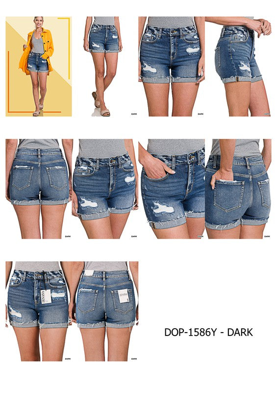 Zenana Distressed Cuffed Raw Hem Denim Shorts-ZENANA-[option4]-[option5]-[option6]-[option7]-[option8]-Shop-Boutique-Clothing-for-Women-Online