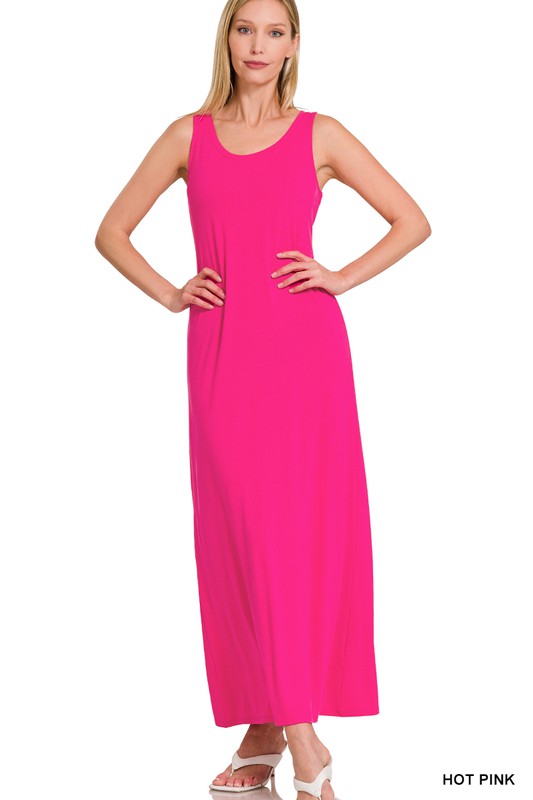 Zenana Sleeveless Flared Scoop Neck Maxi Dress-ZENANA-HOT PINK-S-[option4]-[option5]-[option6]-[option7]-[option8]-Shop-Boutique-Clothing-for-Women-Online