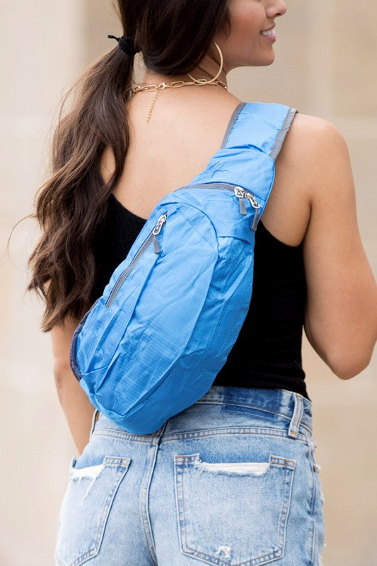 Nylon Packable Sling Bag-Aili's Corner-Blue-OneSize-[option4]-[option5]-[option6]-[option7]-[option8]-Shop-Boutique-Clothing-for-Women-Online
