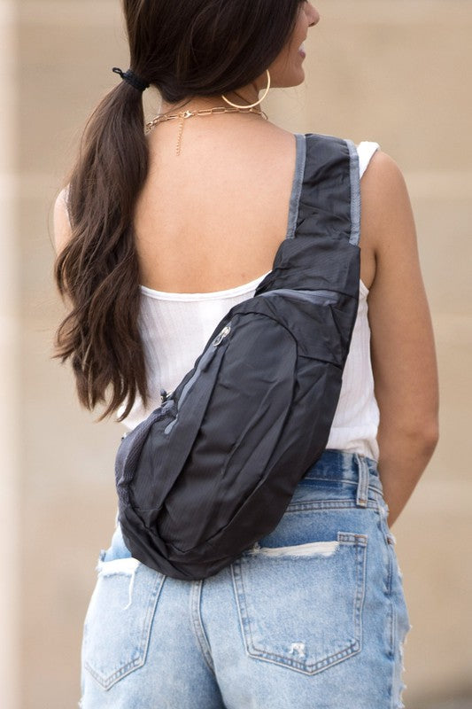 Nylon Packable Sling Bag-Aili's Corner-Black-OneSize-[option4]-[option5]-[option6]-[option7]-[option8]-Shop-Boutique-Clothing-for-Women-Online