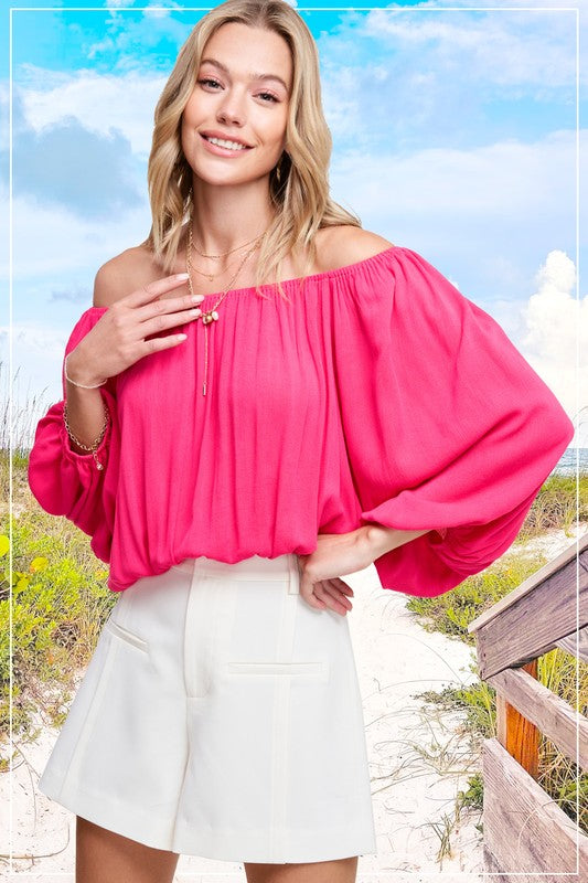 Jenna Balloon Sleeve Top-La Miel-VIVID PINK-S-[option4]-[option5]-[option6]-[option7]-[option8]-Shop-Boutique-Clothing-for-Women-Online