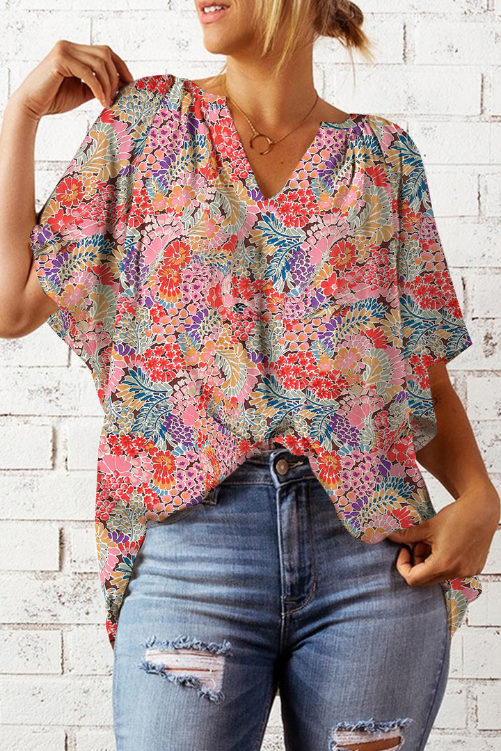 Floral Notched Neck Flutter Sleeve Blouse-Trendsi-[option4]-[option5]-[option6]-[option7]-[option8]-Shop-Boutique-Clothing-for-Women-Online