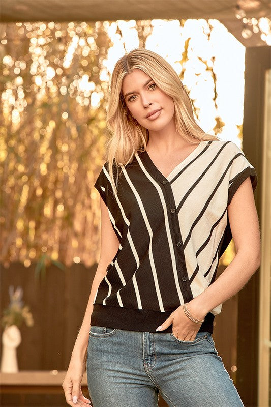 Short Sleeve V-neck Top Featuring a Stripe-Womens-Ave Shops-[option4]-[option5]-[option6]-[option7]-[option8]-Shop-Boutique-Clothing-for-Women-Online