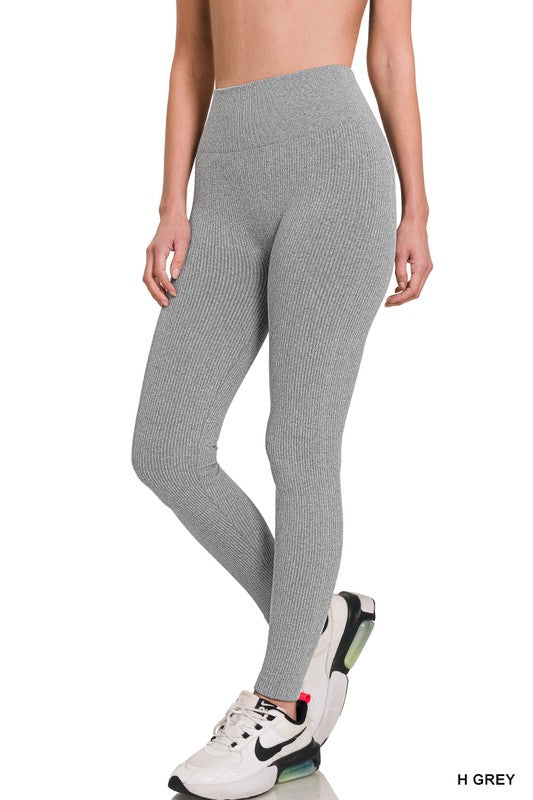 Zenana Ribbed Seamless High Waist Leggings-ZENANA-H GREY-S/M-[option4]-[option5]-[option6]-[option7]-[option8]-Shop-Boutique-Clothing-for-Women-Online