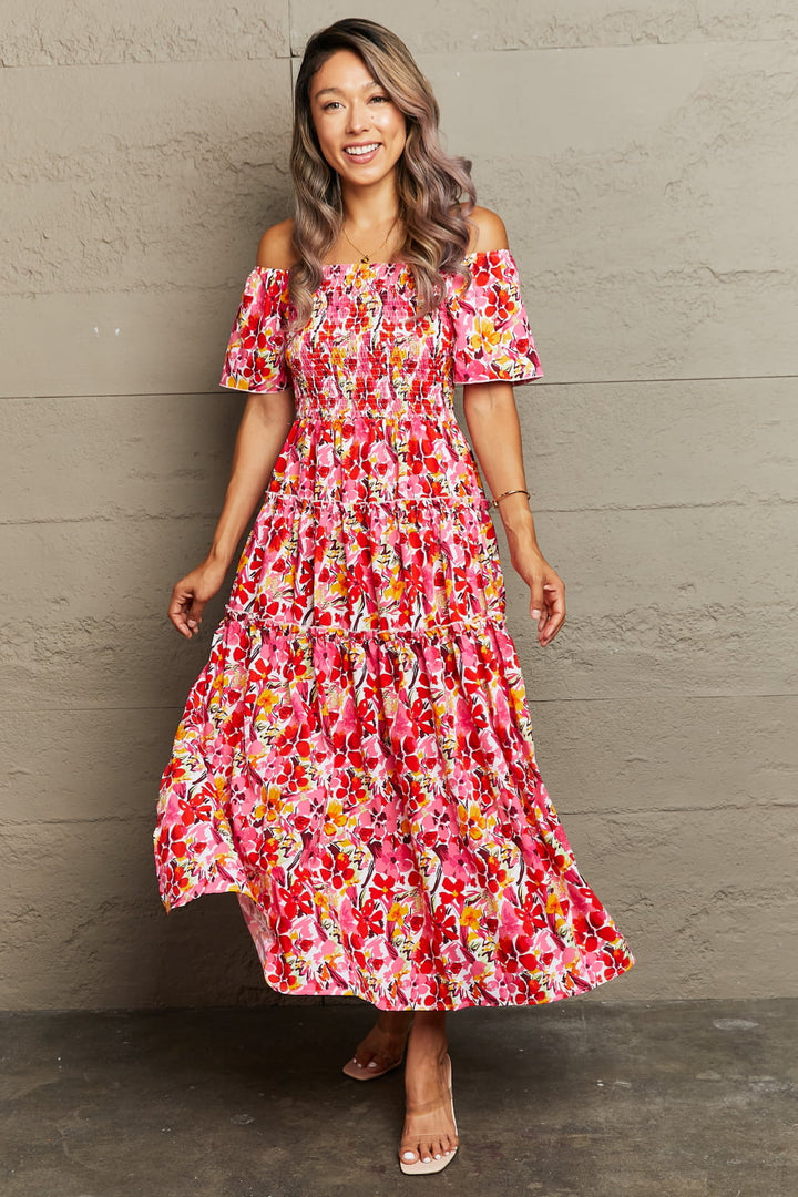 Floral Off-Shoulder Frill Trim Maxi Dress-Trendsi-Floral-S-[option4]-[option5]-[option6]-[option7]-[option8]-Shop-Boutique-Clothing-for-Women-Online