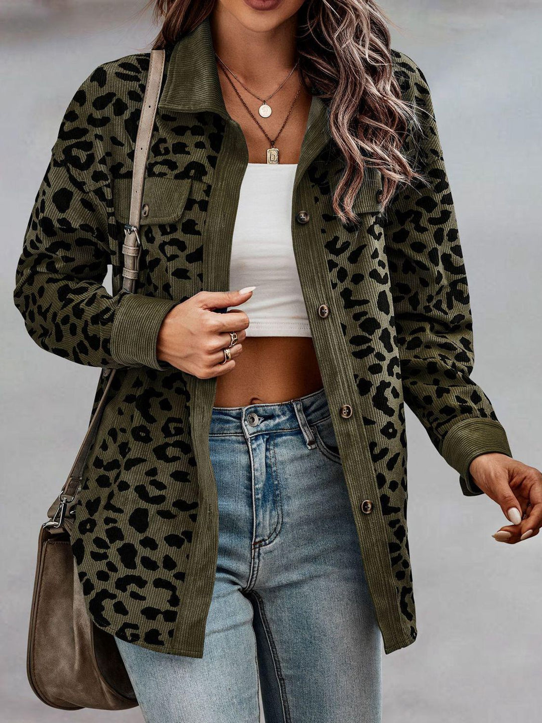 Leopard Buttoned Lightweight Shacket-Trendsi-Army Green-S-[option4]-[option5]-[option6]-[option7]-[option8]-Shop-Boutique-Clothing-for-Women-Online