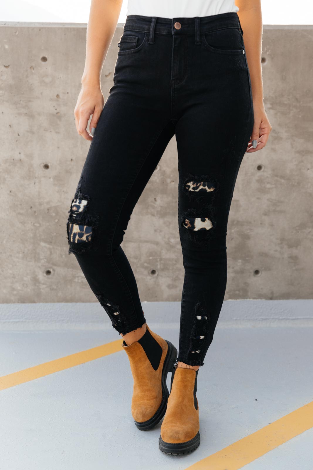 Judy Blue Into The Wild Distressed Leopard Patch Skinny Jeans-Womens-The Bee Chic Boutique-[option4]-[option5]-[option6]-[option7]-[option8]-Shop-Boutique-Clothing-for-Women-Online