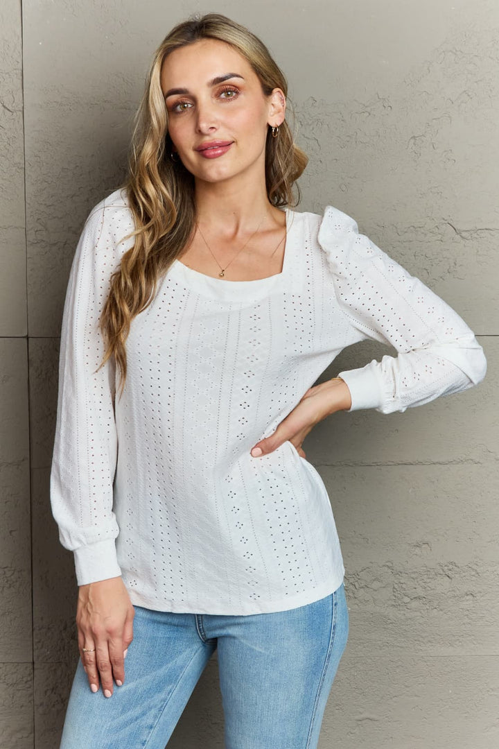 Double Take Eyelet Square Neck Puff Sleeve Blouse-Trendsi-White-S-[option4]-[option5]-[option6]-[option7]-[option8]-Shop-Boutique-Clothing-for-Women-Online