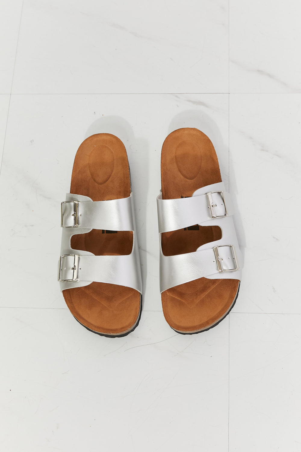 MMShoes Best Life Double-Banded Slide Sandal in Silver-Trendsi-[option4]-[option5]-[option6]-[option7]-[option8]-Shop-Boutique-Clothing-for-Women-Online