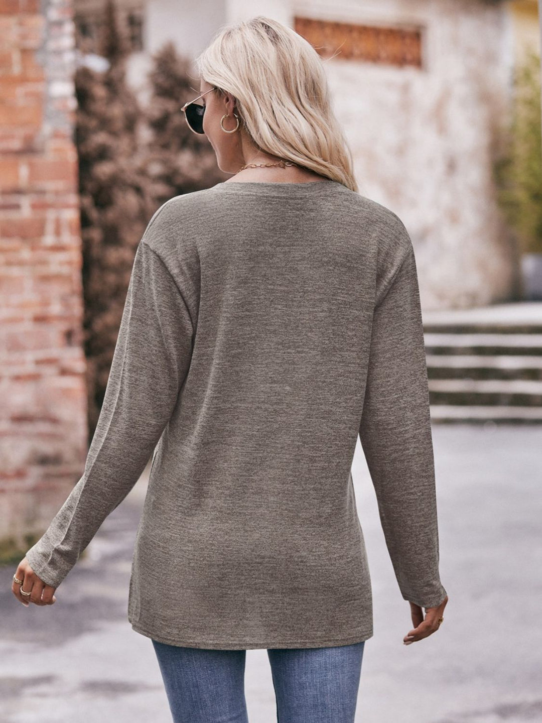 Double Take Buttoned Notched Neck Long Sleeve Top-Trendsi-[option4]-[option5]-[option6]-[option7]-[option8]-Shop-Boutique-Clothing-for-Women-Online