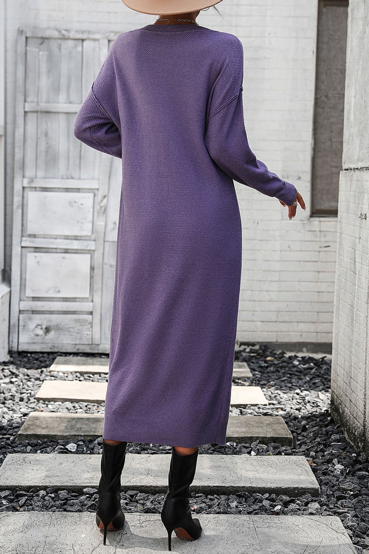 Notched Neck Dropped Shoulder Button-Down Midi Dress-Trendsi-[option4]-[option5]-[option6]-[option7]-[option8]-Shop-Boutique-Clothing-for-Women-Online